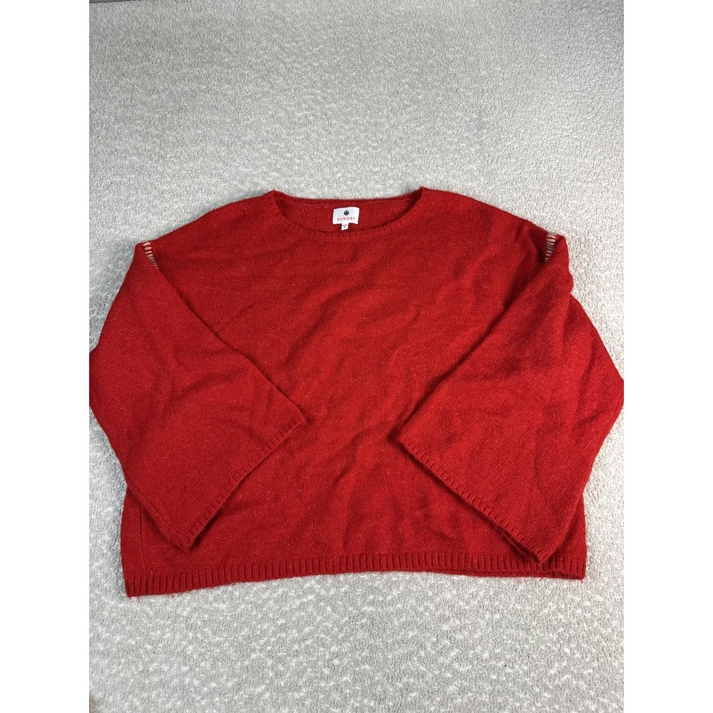 Sundry Sweater Womens Medium Red Polyester Wool Crewneck 3/4 Sleeve Knit